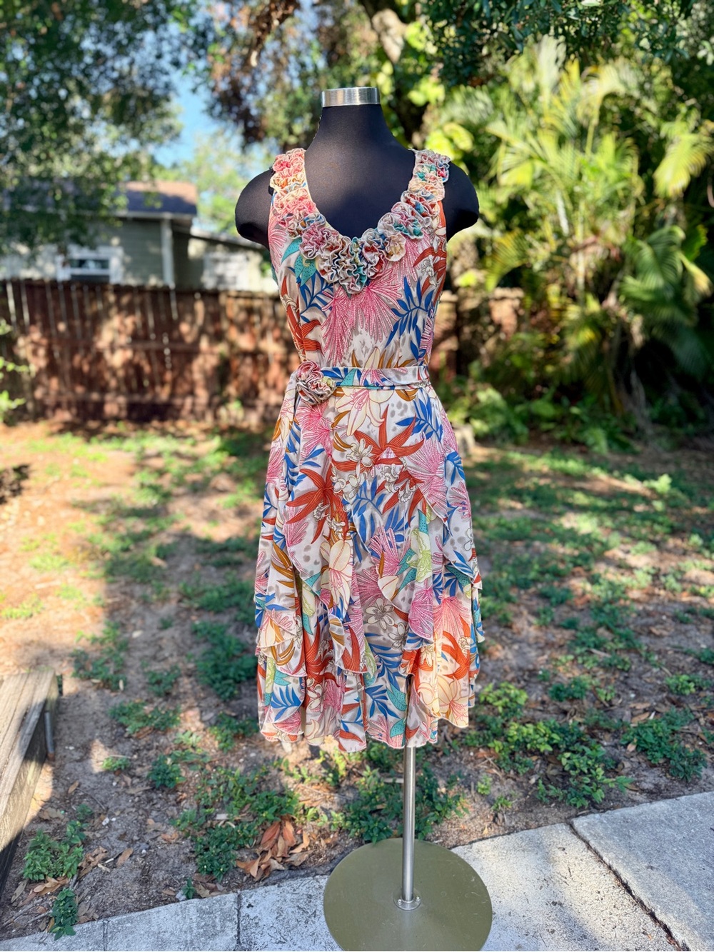 2000s Y2K Tropical Floral Ruffled Fairy Dress